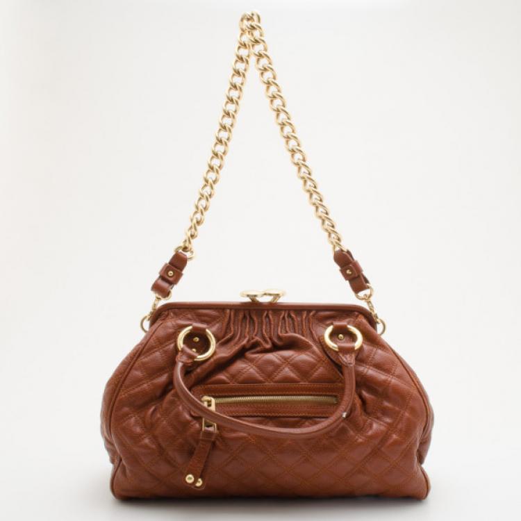 Pre Owned Marc Jacobs Brown Quilted Leather Stam Satchel