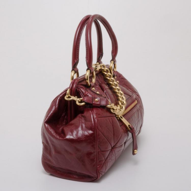 Pre Owned Marc Jacobs Burgundy Patchwork Stam Satchel