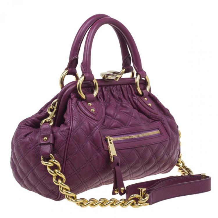 Pre Owned Marc Jacobs Purple Quilted Leather Stam Satchel