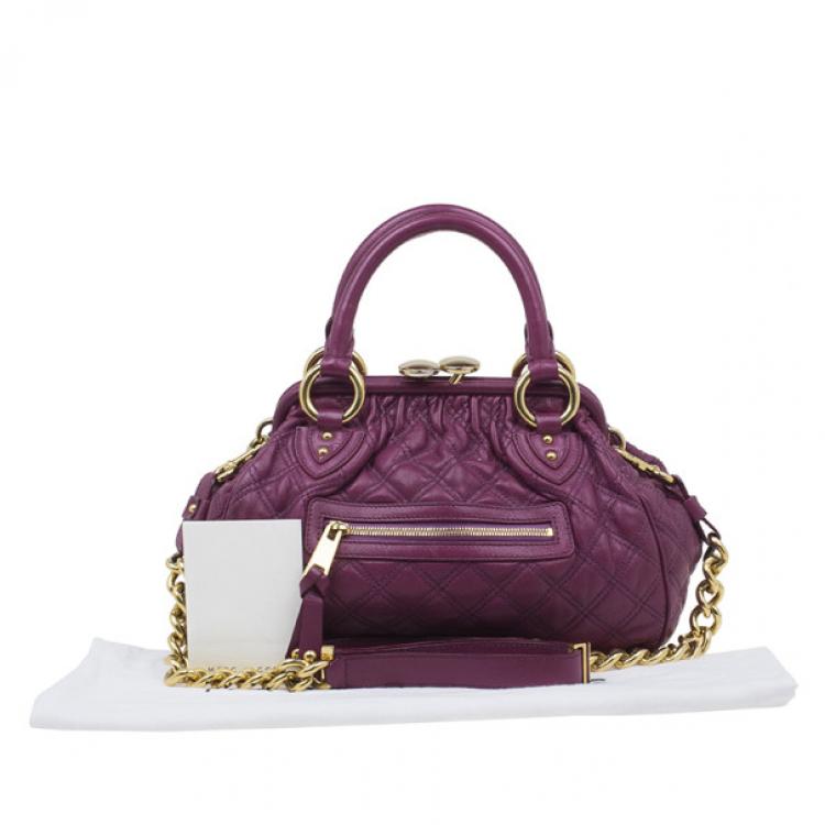 Pre Owned Marc Jacobs Purple Quilted Leather Stam Satchel