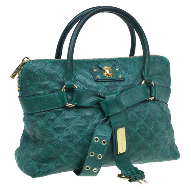 Pre Owned Marc Jacobs Green Quilted Leather Bruna Belted Tote
