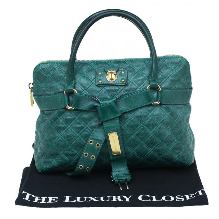 Pre Owned Marc Jacobs Green Quilted Leather Bruna Belted Tote