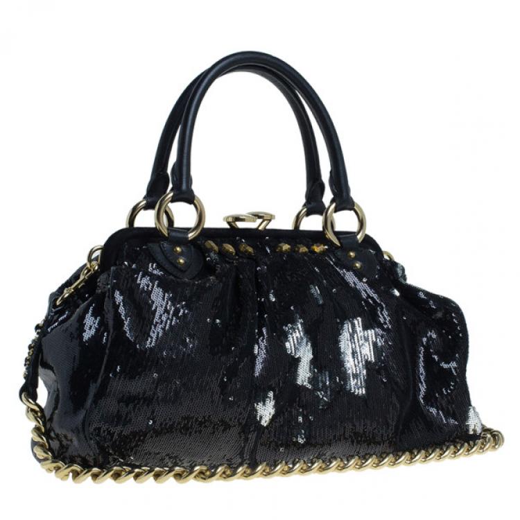 Pre Owned Marc Jacobs Black Sequin Stam Bag