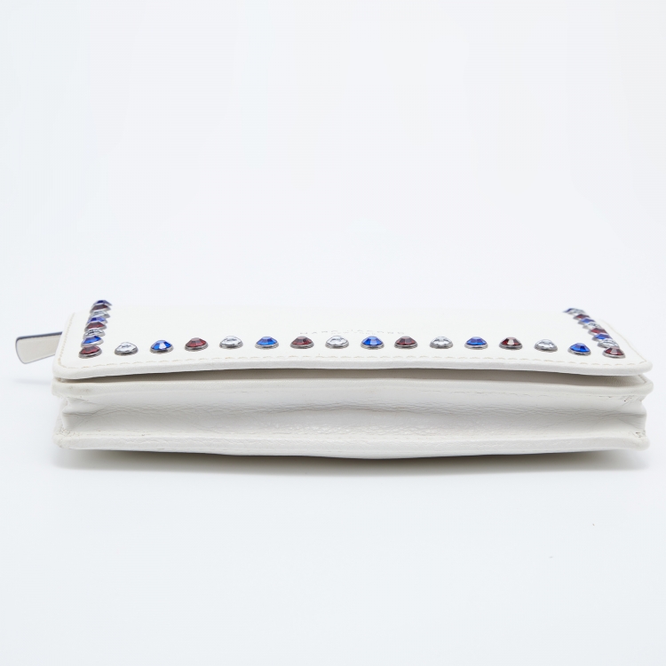 Pre Owned Marc Jacobs White Leather Studded Flap Crossbody Bag