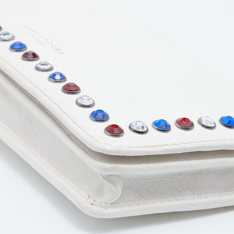 Pre Owned Marc Jacobs White Leather Studded Flap Crossbody Bag