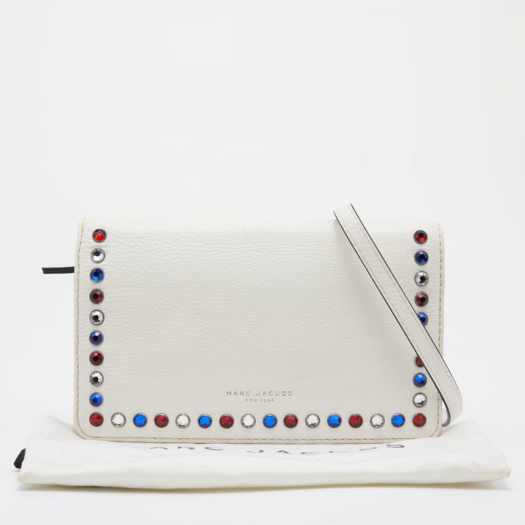 Pre Owned Marc Jacobs White Leather Studded Flap Crossbody Bag