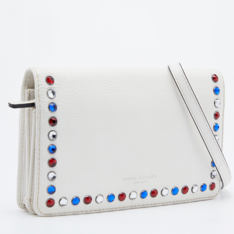 Pre Owned Marc Jacobs White Leather Studded Flap Crossbody Bag