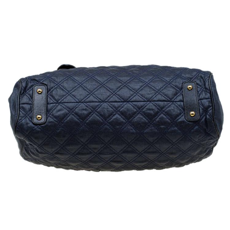 Pre Owned Marc Jacobs Dark Blue Quilted Coated Canvas Stam Satchel