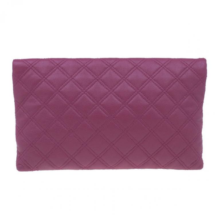 Pre Owned Marc Jacobs Pink Quilted Leather Large Convertible Eugenie Clutch