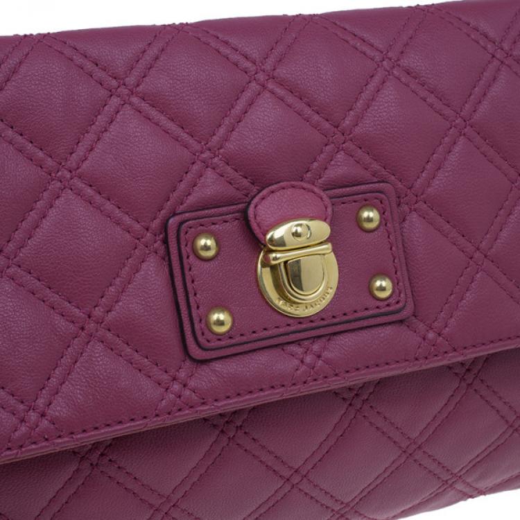 Pre Owned Marc Jacobs Pink Quilted Leather Large Convertible Eugenie Clutch