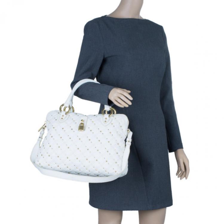 Pre Owned Marc Jacobs White Leather Large Rio Stardust Studded Satchel