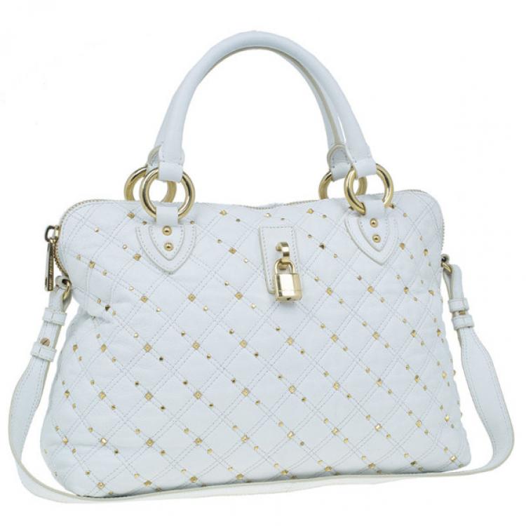 Pre Owned Marc Jacobs White Leather Large Rio Stardust Studded Satchel