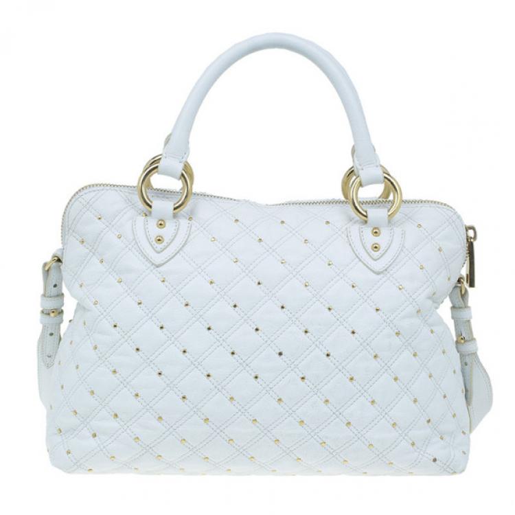 Pre Owned Marc Jacobs White Leather Large Rio Stardust Studded Satchel