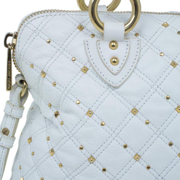 Pre Owned Marc Jacobs White Leather Large Rio Stardust Studded Satchel