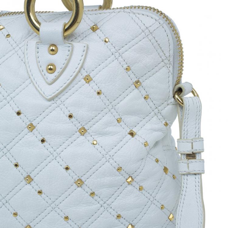 Pre Owned Marc Jacobs White Leather Large Rio Stardust Studded Satchel