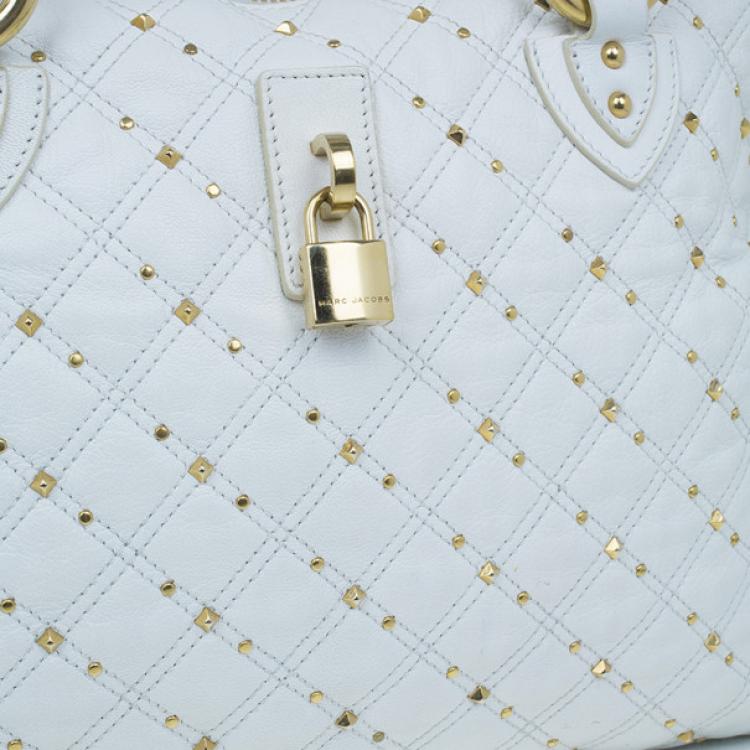 Pre Owned Marc Jacobs White Leather Large Rio Stardust Studded Satchel