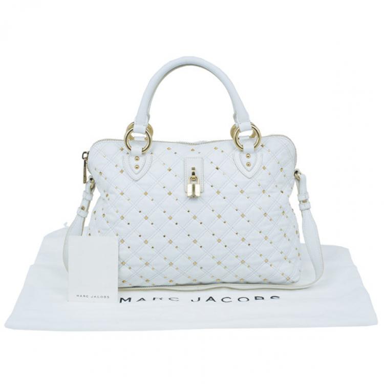 Pre Owned Marc Jacobs White Leather Large Rio Stardust Studded Satchel