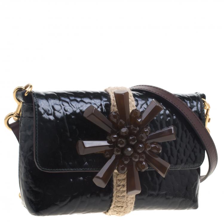 Pre Owned Marc Jacobs Dark Green Patent Leather Embellished Crossbody Bag