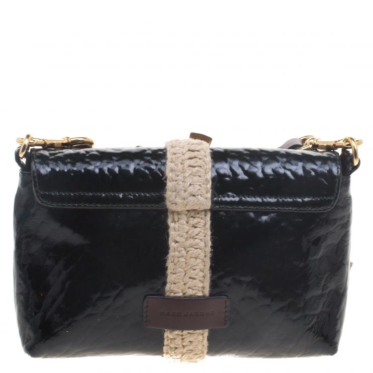 Pre Owned Marc Jacobs Dark Green Patent Leather Embellished Crossbody Bag