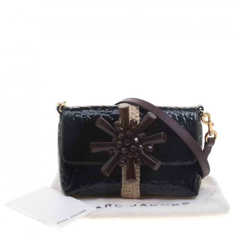 Pre Owned Marc Jacobs Dark Green Patent Leather Embellished Crossbody Bag