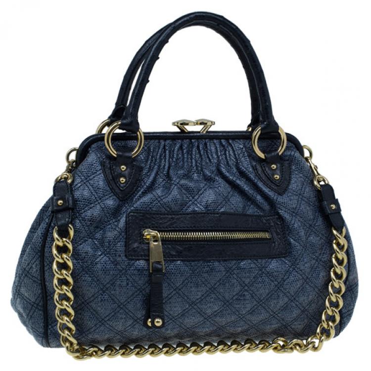 Pre Owned Marc Jacobs Blue Python Embossed Stam Satchel