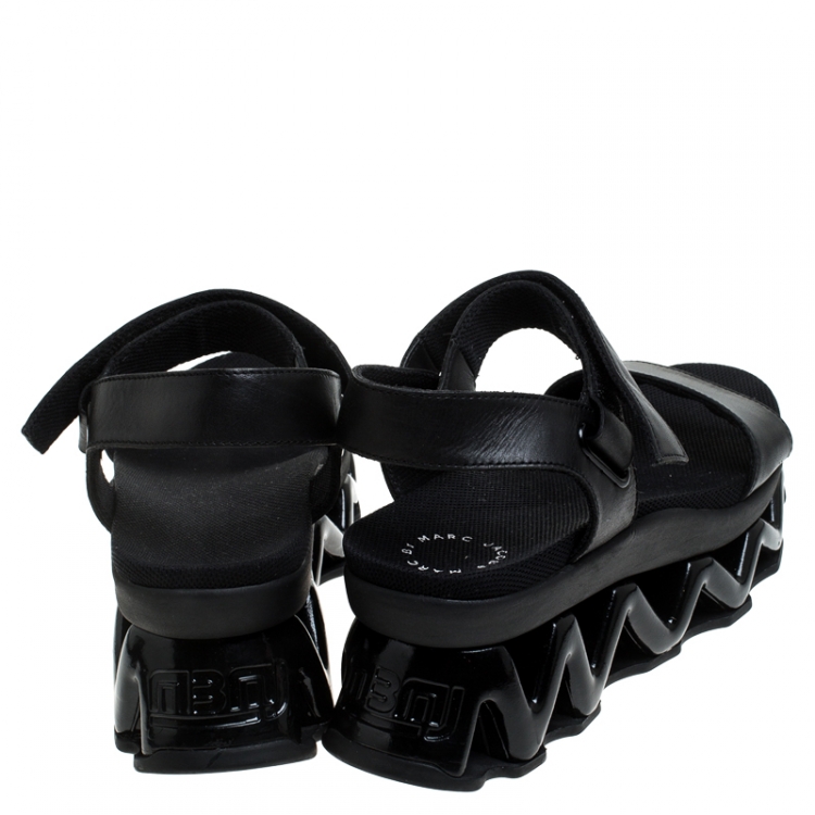 Pre Owned Marc by Marc Jacobs Black Leather Zigzag Platform Ankle Strap Sandals Size 38