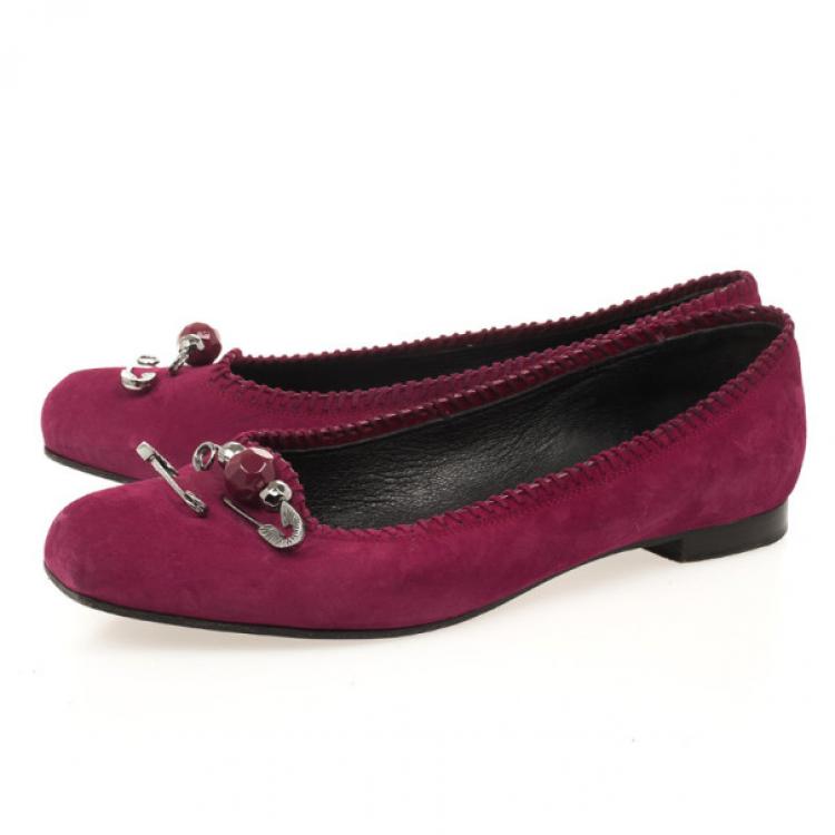 Pre Owned Marc Jacobs Pink Suede Safety Pin Ballet Flats Size 38.5