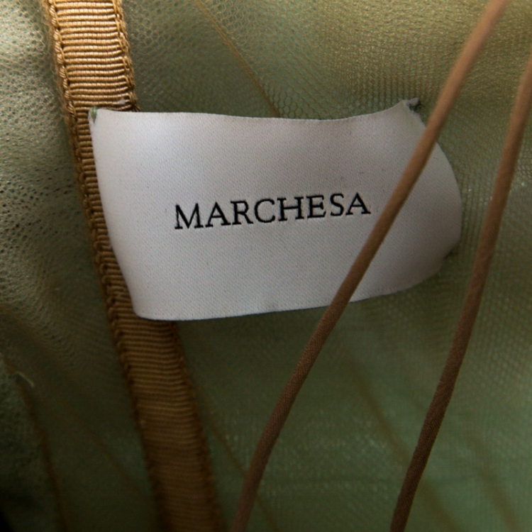 Pre Owned Marchesa Pale Green Tulle Embellished Detail Strapless Gown S