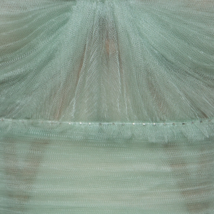 Pre Owned Marchesa Pale Green Tulle Embellished Detail Strapless Gown S