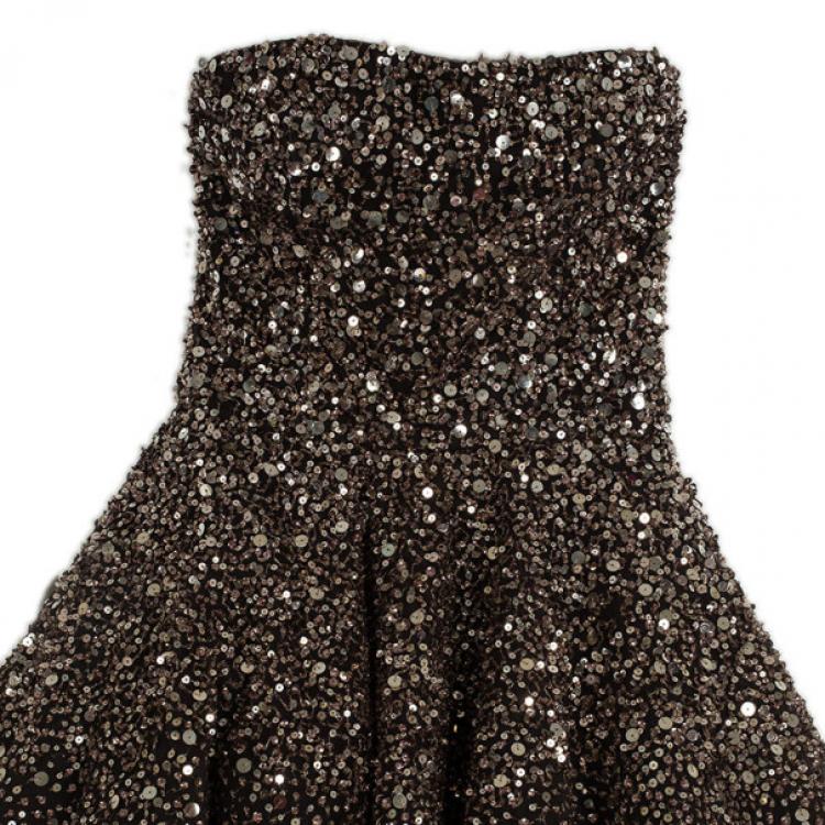 Pre Owned Marchesa Strapless Embellished Ball Gown S
