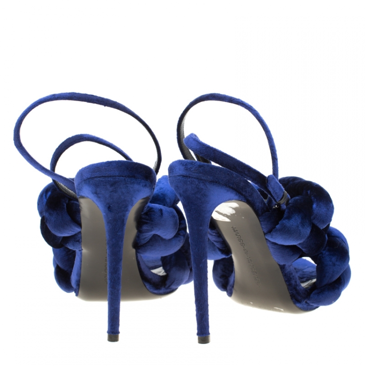 Pre Owned Marco de vincenzo Blue Velvet Braided Ankle Strap Sandals Size 40.5