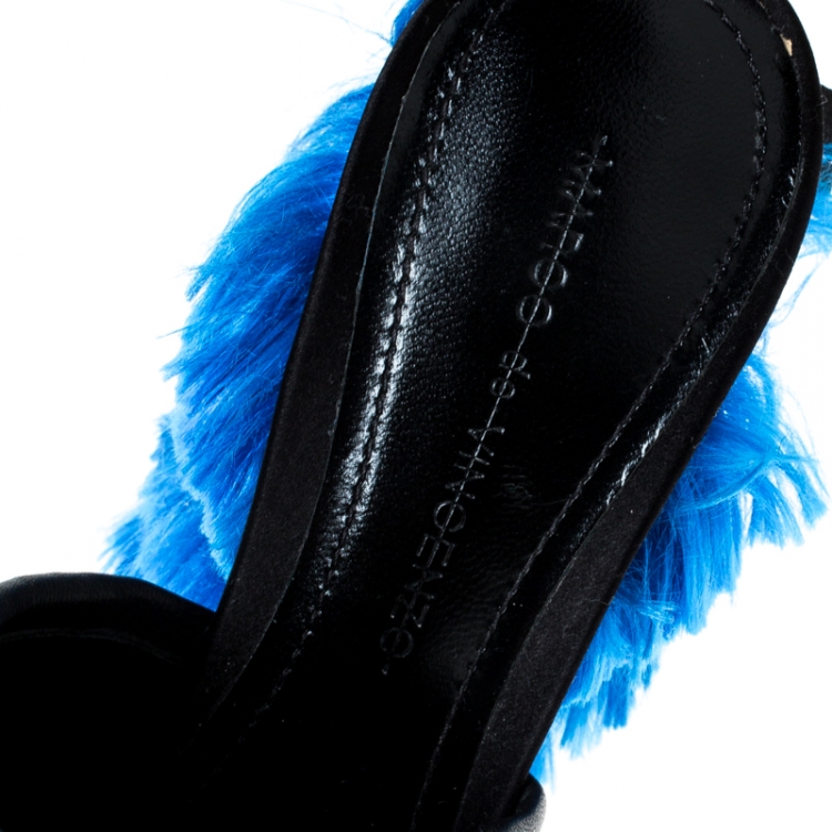 Pre Owned Marco de Vincenzo Blue Satin Fringed Mules Size 37