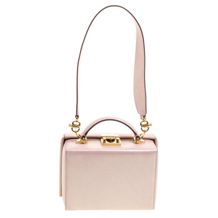 Pre Owned Mark Cross Pink Shimmering Leather Small Grace Box Bag