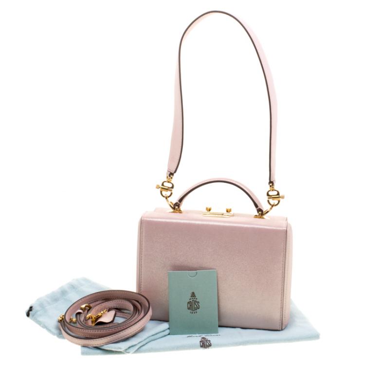 Pre Owned Mark Cross Pink Shimmering Leather Small Grace Box Bag
