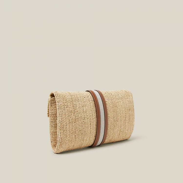 Pre Owned MARK CROSS Brown Sylvette Raffia and Leather Clutch Bag