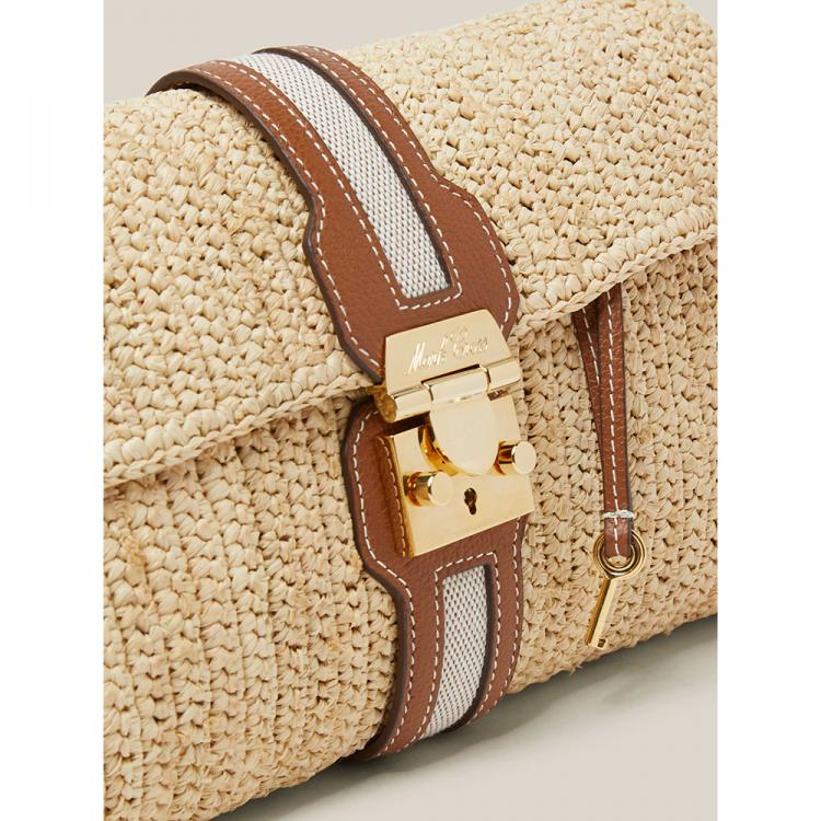 Pre Owned MARK CROSS Brown Sylvette Raffia and Leather Clutch Bag