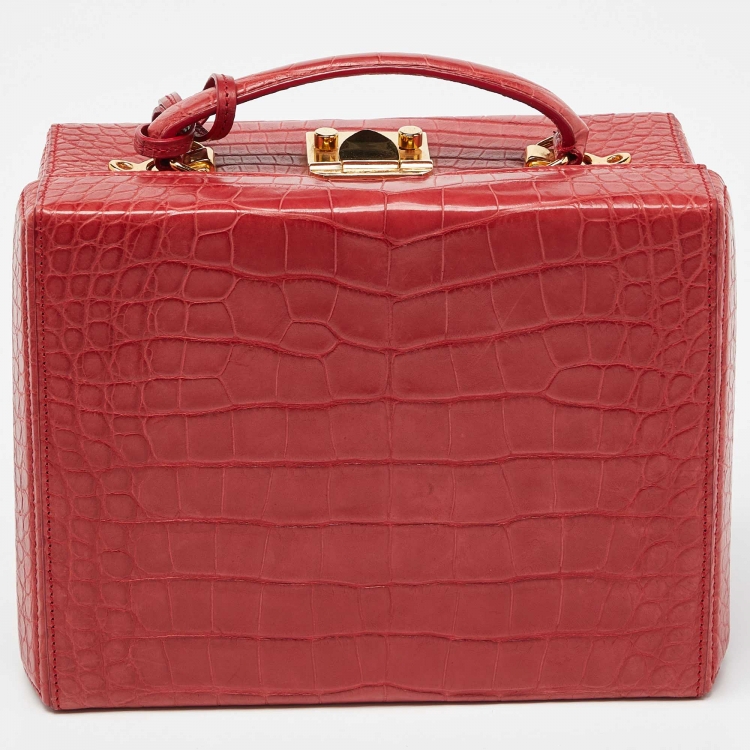 Pre Owned Mark Cross Red Crocodile Galaxy Grace Box Bag