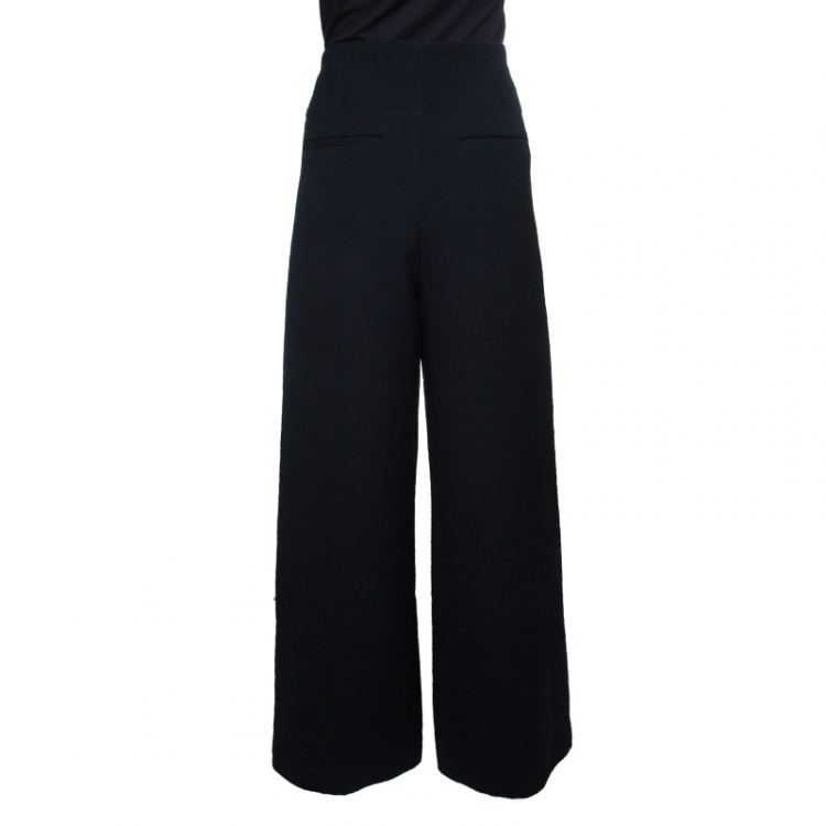 Pre Owned Marni Black Double Worsted Wool High Waist Wide Leg Pants S