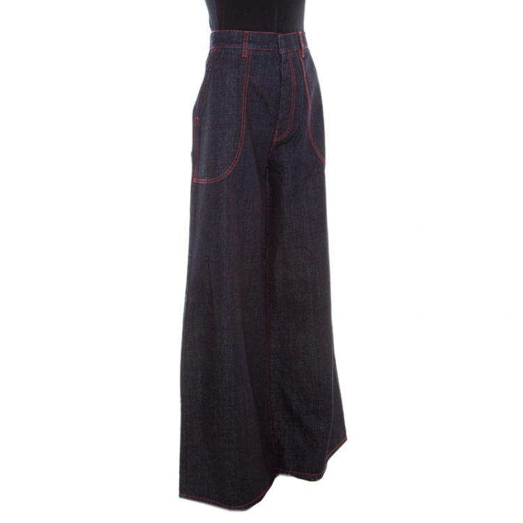 Pre Owned Marni Indigo Dark Wash Denim Top Stitch Detail Wide Leg Jeans M