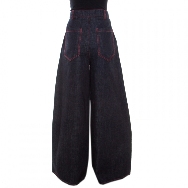 Pre Owned Marni Indigo Dark Wash Denim Top Stitch Detail Wide Leg Jeans M