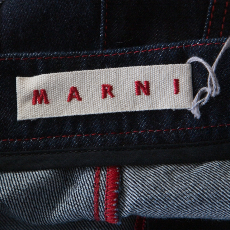 Pre Owned Marni Indigo Dark Wash Denim Top Stitch Detail Wide Leg Jeans M