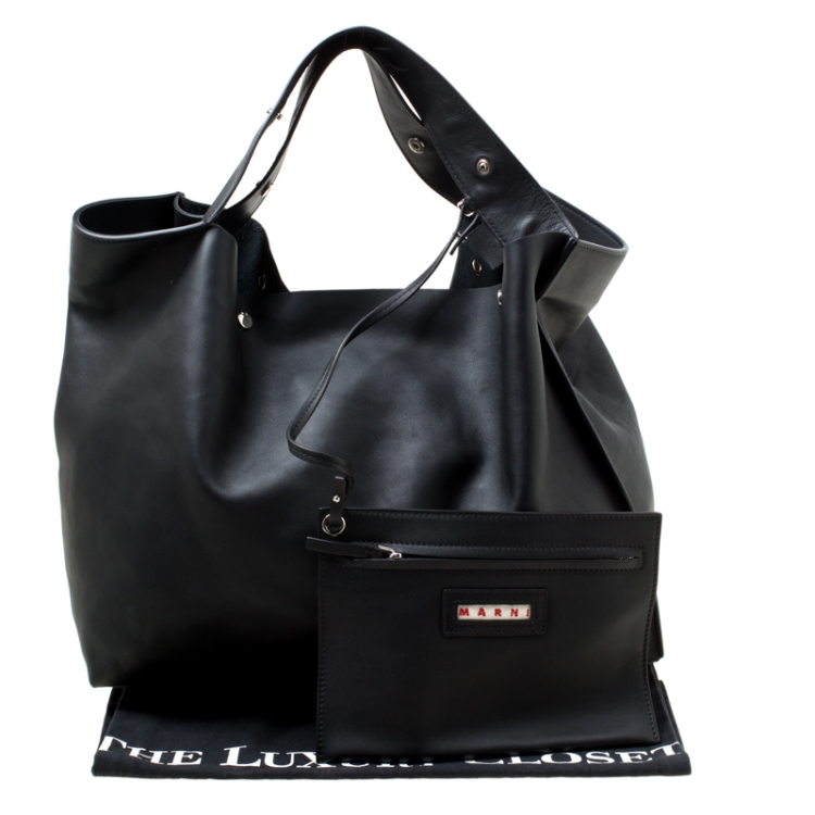 Pre Owned Marni Black Leather Slouchy Shopper 