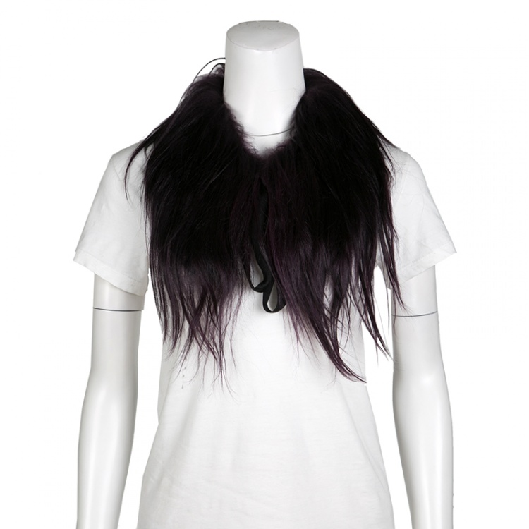 Pre Owned Marni Deep Purple Goat Fur Tie Front Collar