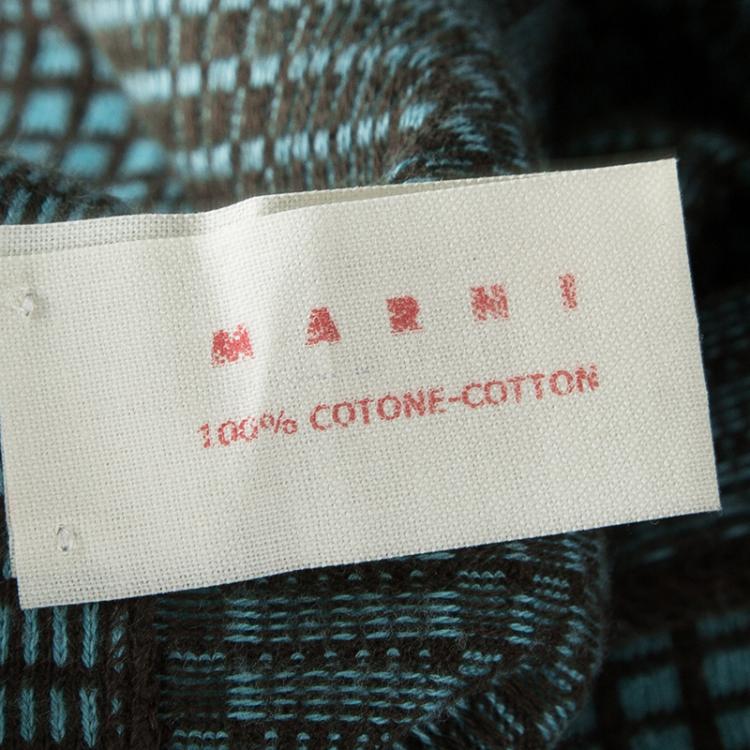 Pre Owned Marni Blue and Brown Checked Knit Button Front Strapless Top M