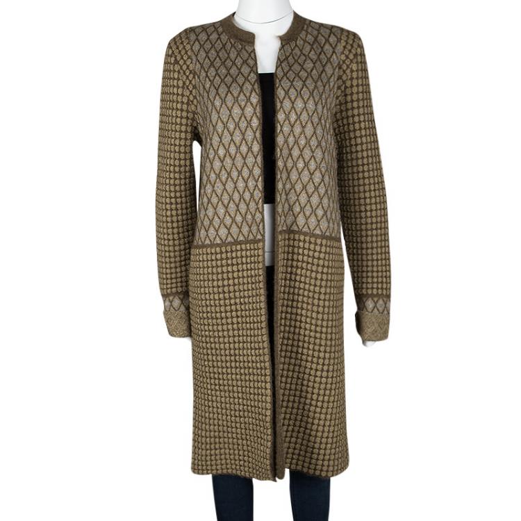 Pre Owned Marni Brown Lurex Knit Quilted Open Front Long Cardigan M