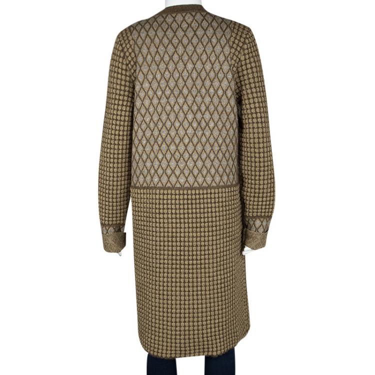 Pre Owned Marni Brown Lurex Knit Quilted Open Front Long Cardigan M