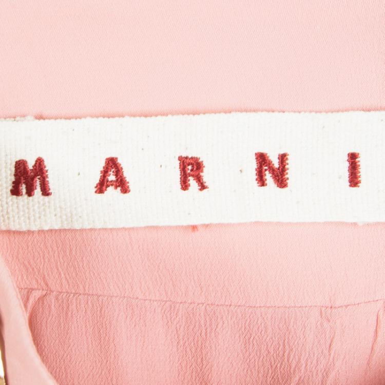 Pre Owned Marni Peach Embellished Neck Detail Short Sleeve Dress M