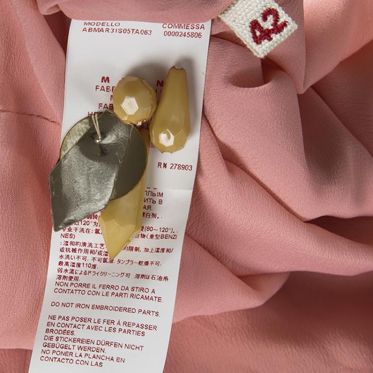 Pre Owned Marni Peach Embellished Neck Detail Short Sleeve Dress M