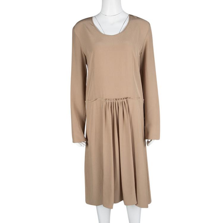 Pre Owned Marni Blush Pink Silk Pleat Detail Long Sleeve Dress M