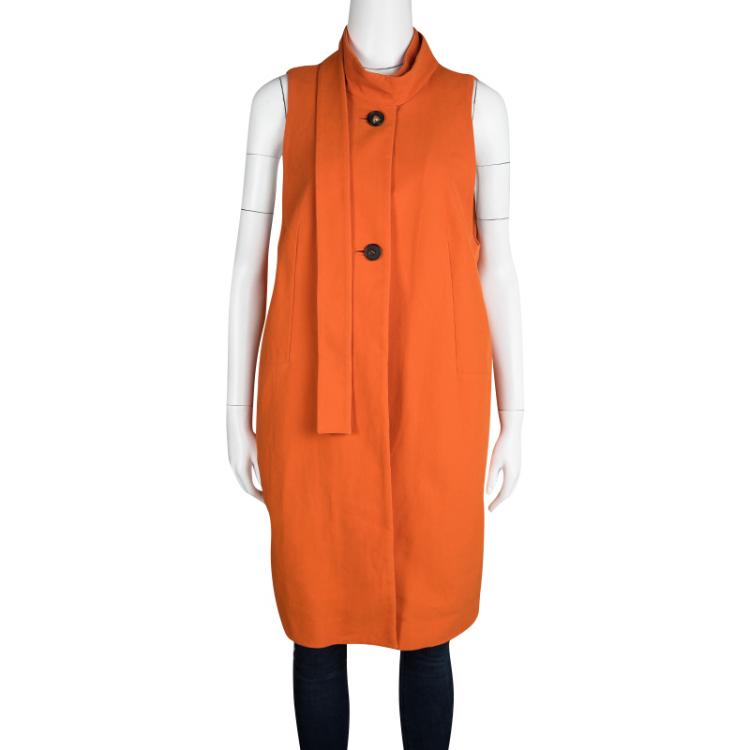 Pre Owned Marni Orange Cotton Knit Neck Tie Detail Sleeveless Coat M